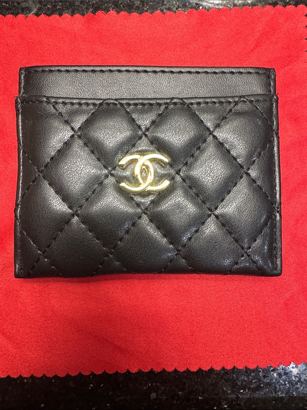 Black Quilted Lambskin Card Case with Gold CC- Fake - Picture 3 of 6